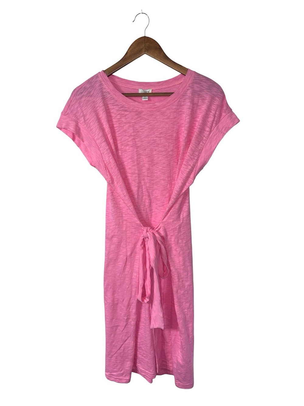 NEW J. Crew Tie Waist Tee Shirt Dress Short Sleeve Bubblegum Pink Cotton Large